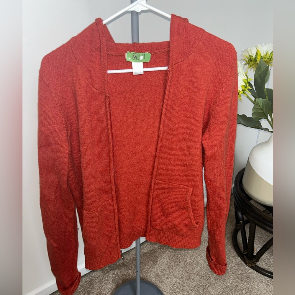 Burnt orange zip up 100% lamb wool sweater